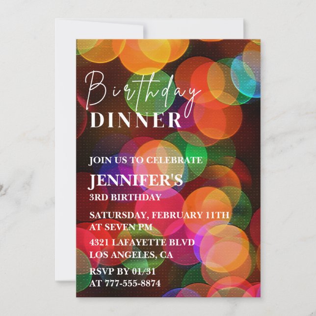 Simple 3rd birthday invitation Confetti Dinner (Front)