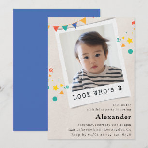 Simple 3rd birthday invitations Blue Photo