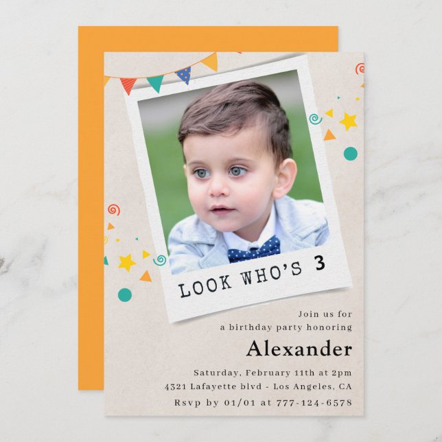 Simple 3rd birthday invitations Boy Photo (Front/Back)