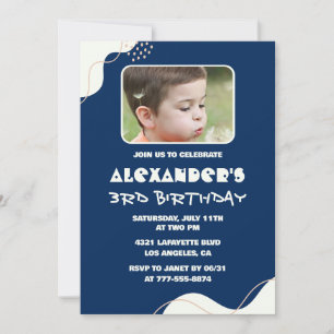 Simple 3rd birthday invitations Boy Photo Navy