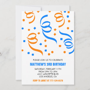 Simple 3rd birthday invitations Confetti Blue Boy