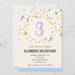 Simple 3rd birthday invitations Confetti Modern