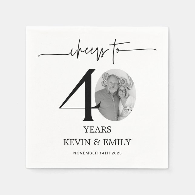 Simple 40th Anniversary Photo Paper Napkins (Front)