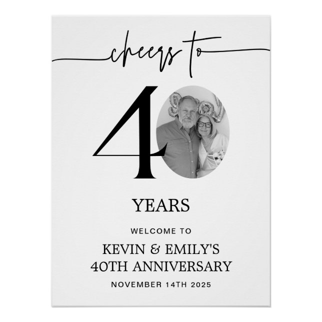 Simple 40th Anniversary Photo Paper Welcome Sign (Front)