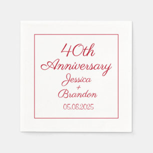 Simple 40th Red Ruby Wedding Anniversary  Napkin