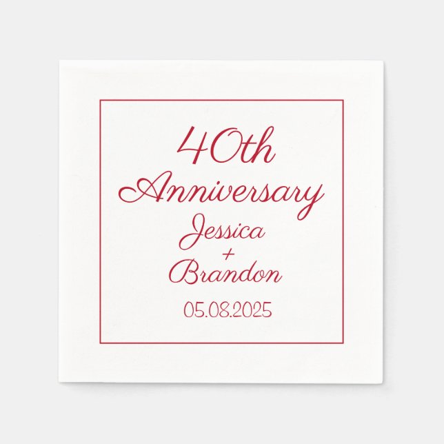 Simple 40th Red Ruby Wedding Anniversary  Napkin (Front)