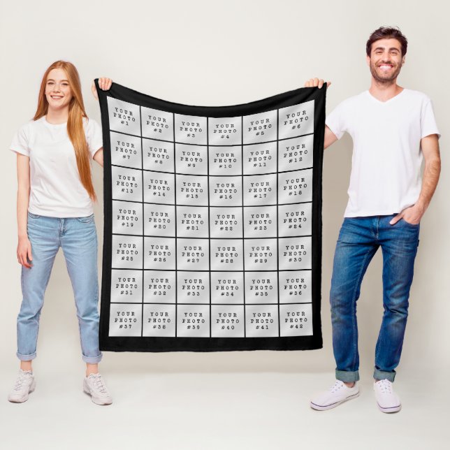 Simple 42 Photo Collage Custom Colour Fleece Blanket (In Situ)