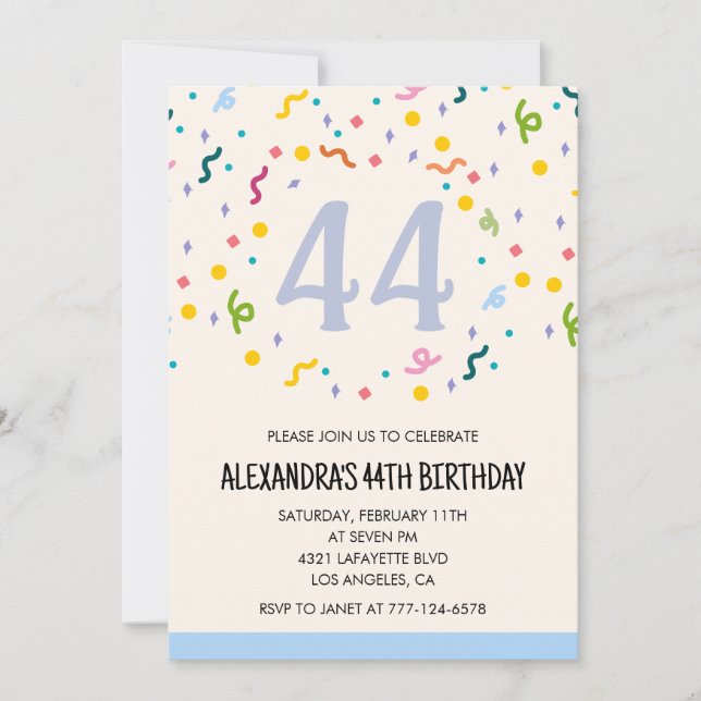 Simple 44th birthday invitations Confetti Modern (Front)