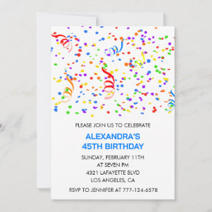 Simple 45th birthday invitations Confetti Rainbow