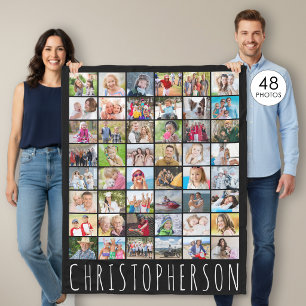 Simple 48 Photo Collage Your Colour Personalised Fleece Blanket