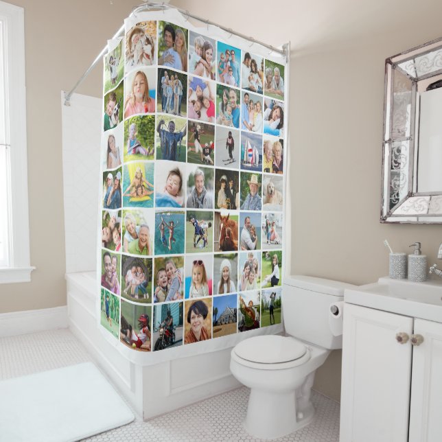 Simple 49 Photo Collage Custom Colour Shower Curtain (In Situ)