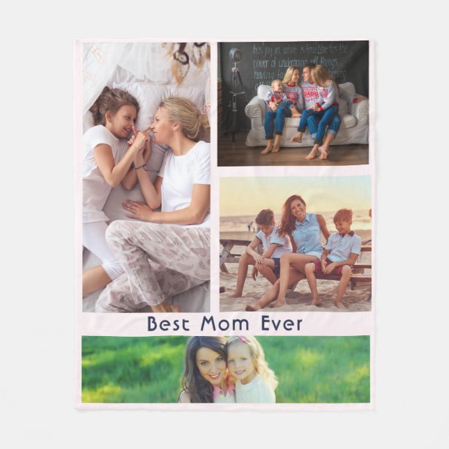 Simple 4 Photo Collage Custom Best Mum Ever Fleece Blanket (Front)