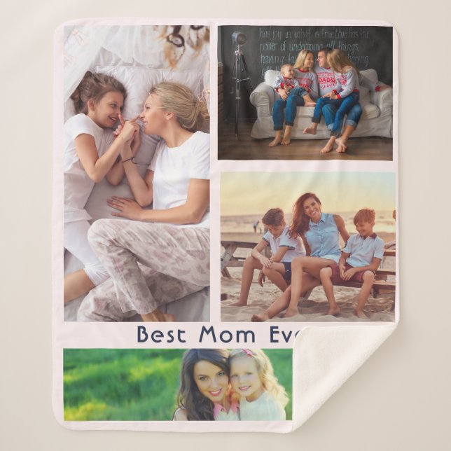 Simple 4 Photo Collage Custom Best Mum Ever Sherpa Blanket (Front)