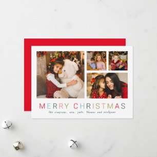 Simple 4 photo collage Merry Christmas Colourful  Holiday Card