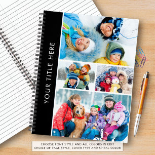 Simple 4 Photo Collage Personalised Custom Colour Notebook