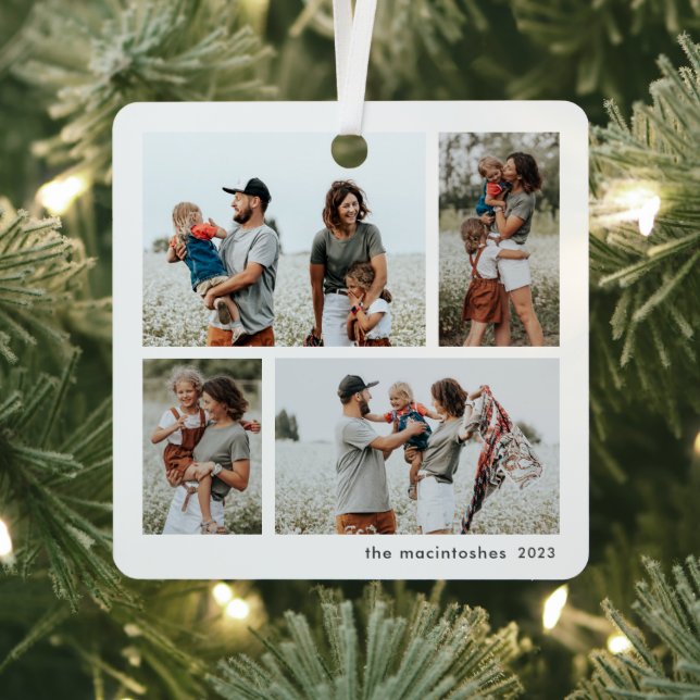 Simple 4 Photo Collage Script Merry Christmas Metal Tree Decoration (Insitu)