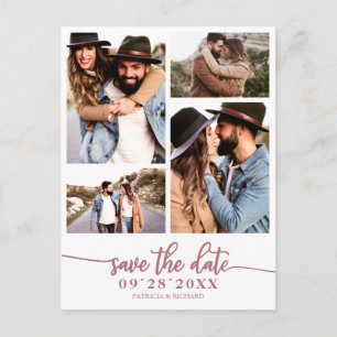 Simple 4 Photo Collage Wedding Save The Date Postcard