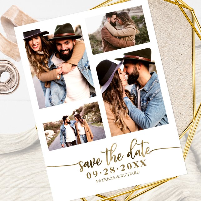 Simple 4 Photo Collage Wedding Save The Date Postcard (Creator Uploaded)