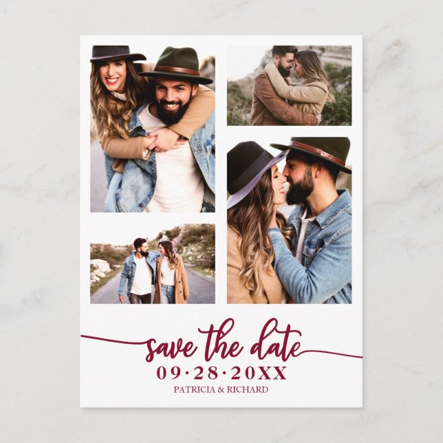 Simple 4 Photo Collage Wedding Save The Date Postcard (Front)