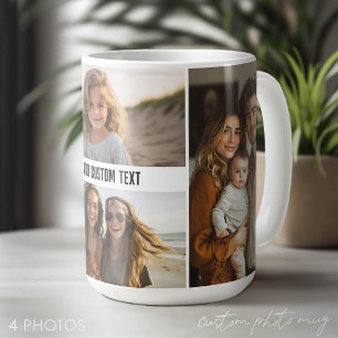 Simple 4 Photo Collage with One Line of Text Coffee Mug
