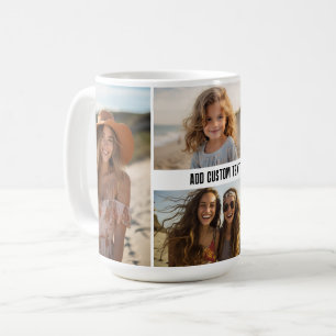 Simple 4 Photo Collage with One Line of Text Coffee Mug