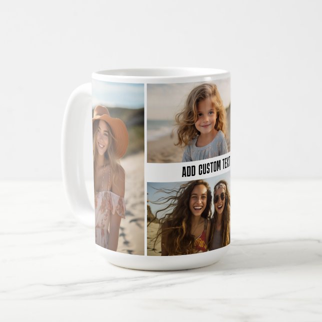 Simple 4 Photo Collage with One Line of Text Coffee Mug (Front Left)