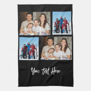 Simple 4 Photo Collage   you can change background Tea Towel