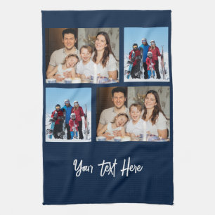 Simple 4 Photo Collage   you can change background Tea Towel