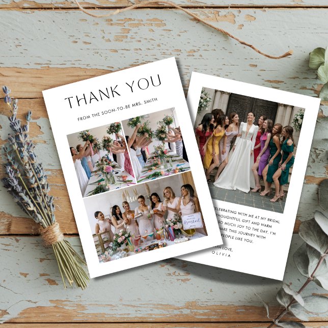 Simple 4 Photo Wedding Bridal Shower  Thank You Card (Creator Uploaded)