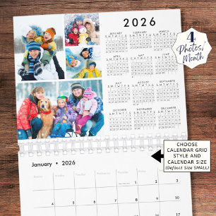 Simple 4 Photos Per Month 2026 Year-At-A-Glance Calendar
