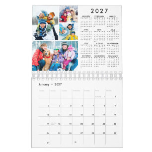 Simple 4 Photos Per Month 2027 Year-At-A-Glance Calendar