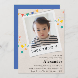 Simple 4th birthday invitations Blue Photo