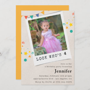 Simple 4th birthday invitations Girl Orange Photo