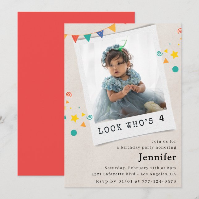 Simple 4th birthday invitations Girl Photo (Front/Back)