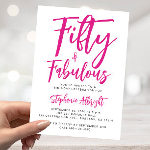 Simple 50 and Fabulous Pink 50th Birthday Party Invitation