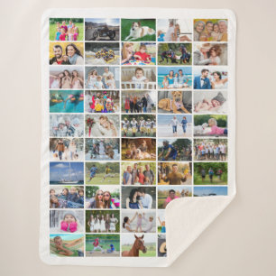 Simple 50 Rectangle Photo Collage Custom Colour Sherpa Blanket