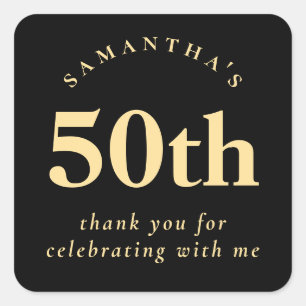 Simple 50th Birthday Black Gold Thank You Square Sticker