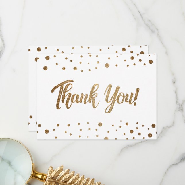 Simple 50th birthday faux gold confetti thank you (Front/Back In Situ)