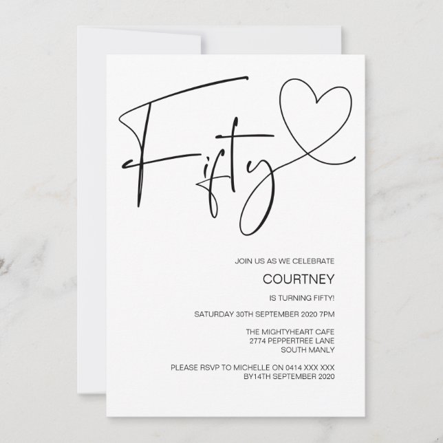 Simple 50th Fiftieth Birthday Party Celebration Invitation (Front)