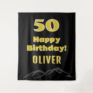 Simple 50th Happy Birthday Party Backdrop Tapestry