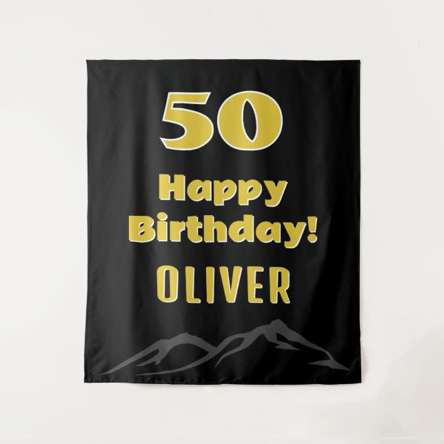 Simple 50th Happy Birthday Party Backdrop Tapestry (Front)