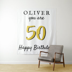 Simple 50th Happy Birthday Party Backdrop Tapestry
