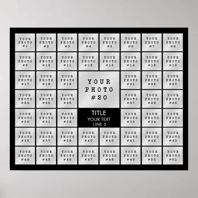 Simple 51 Photo Collage Personalised Custom Colour Poster (Front)