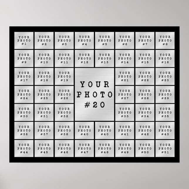 Simple 51 Photo Collage Personalised Custom Colour Poster (Front)