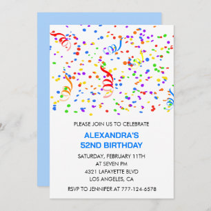 Simple 52nd birthday invitations Confetti Rainbow