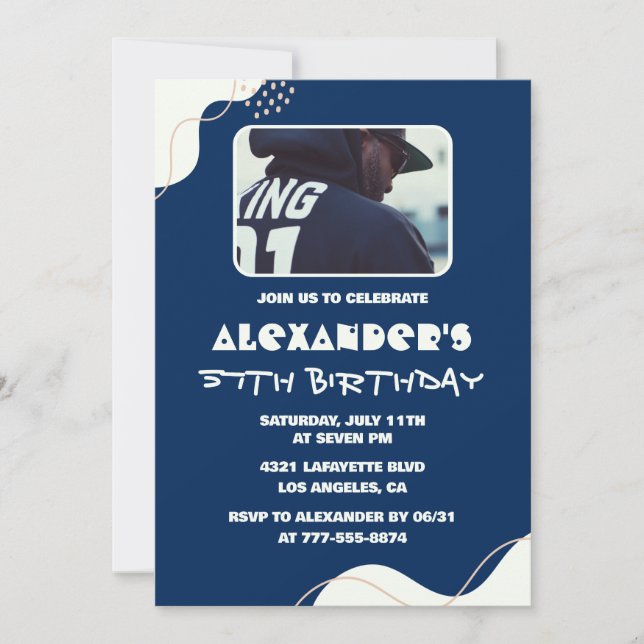 Simple 57th birthday invitations Men Photo Navy (Front)