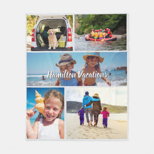 Simple 5 Photo Collage Personalised Fleece Blanket (Front)