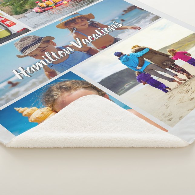 Simple 5 Photo Collage Personalised Sherpa Blanket (3/4)