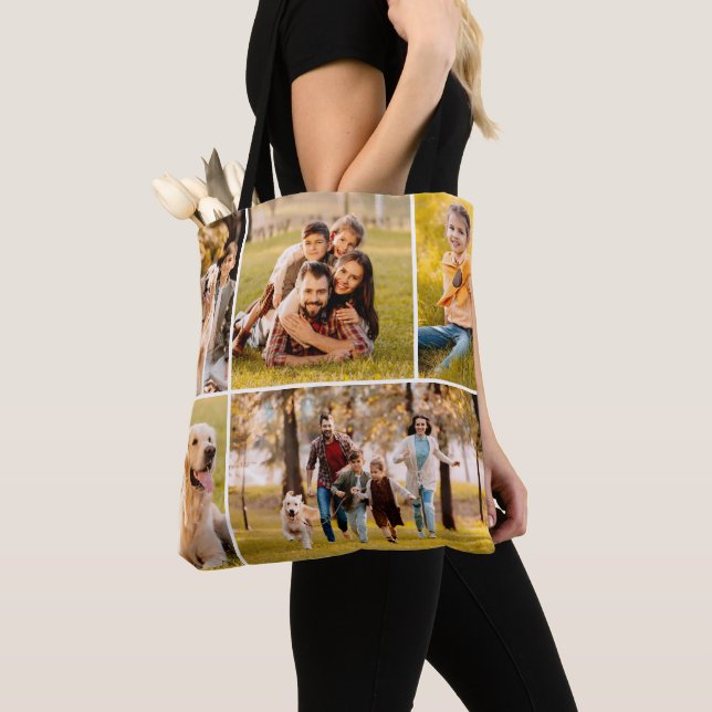Simple 5 Photo Collage Tote Bag (Close Up)