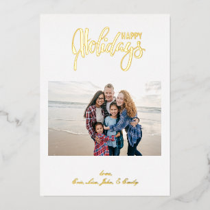 Simple 5 Photo Happy Holidays Family  Foil Holiday Card